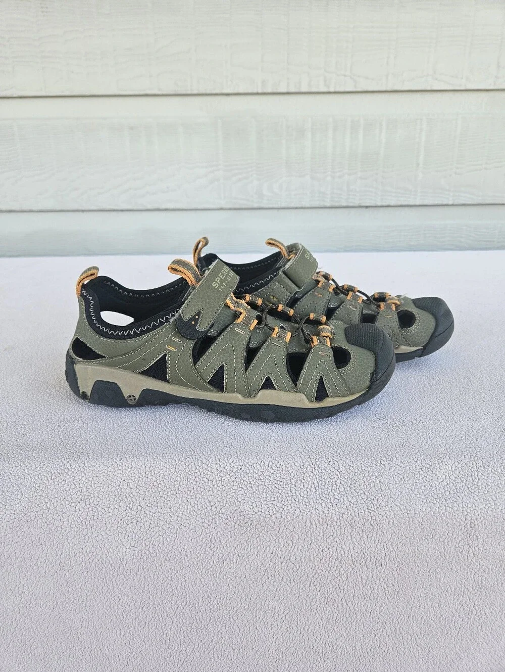 Sperry Top-Sider Wet Tech Fisherman Hiking Sandals Youth SZ 3 Olive Green Black